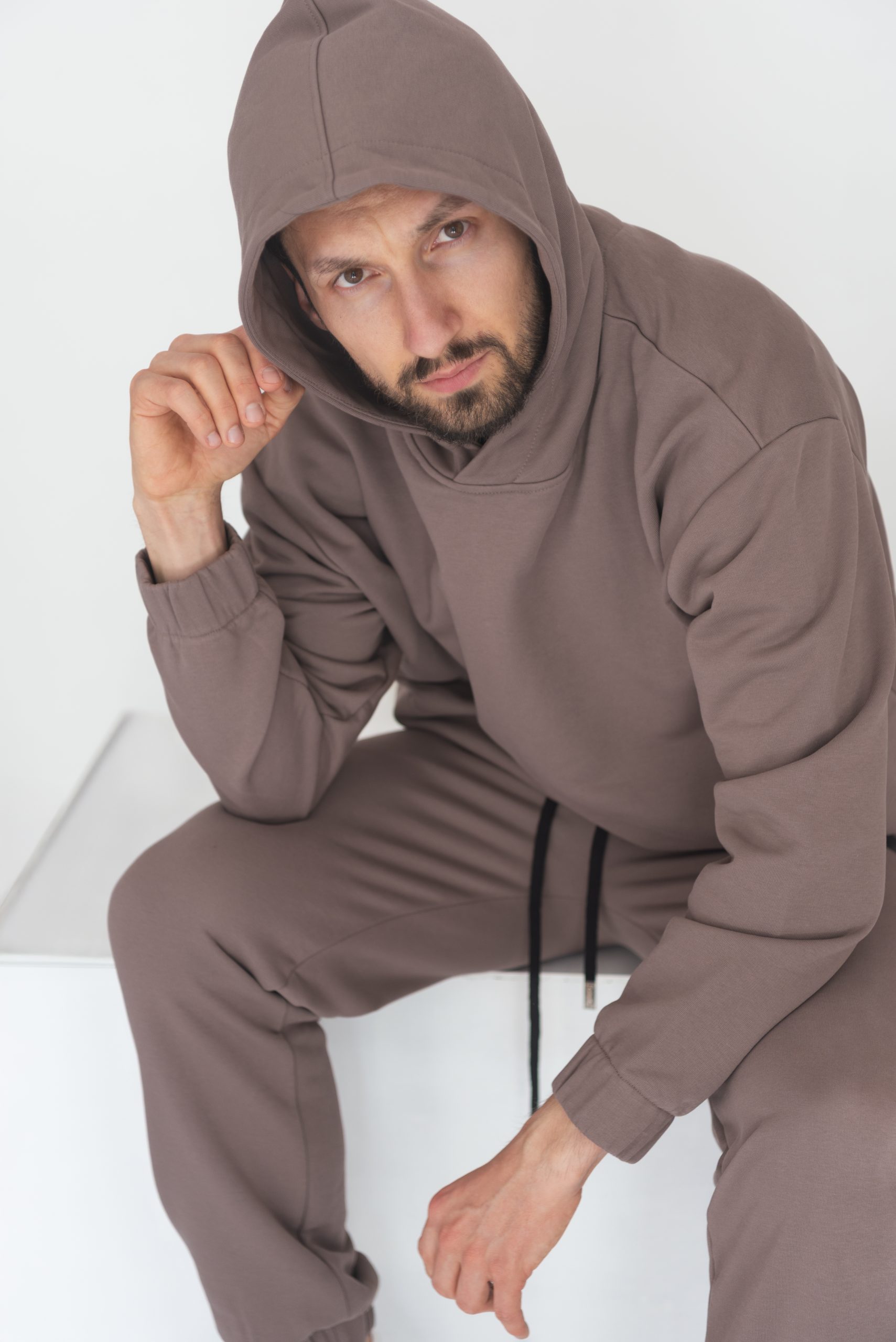 Komplet dresowy oversize z kapturem bez suwaka – Latte - obrazek 5