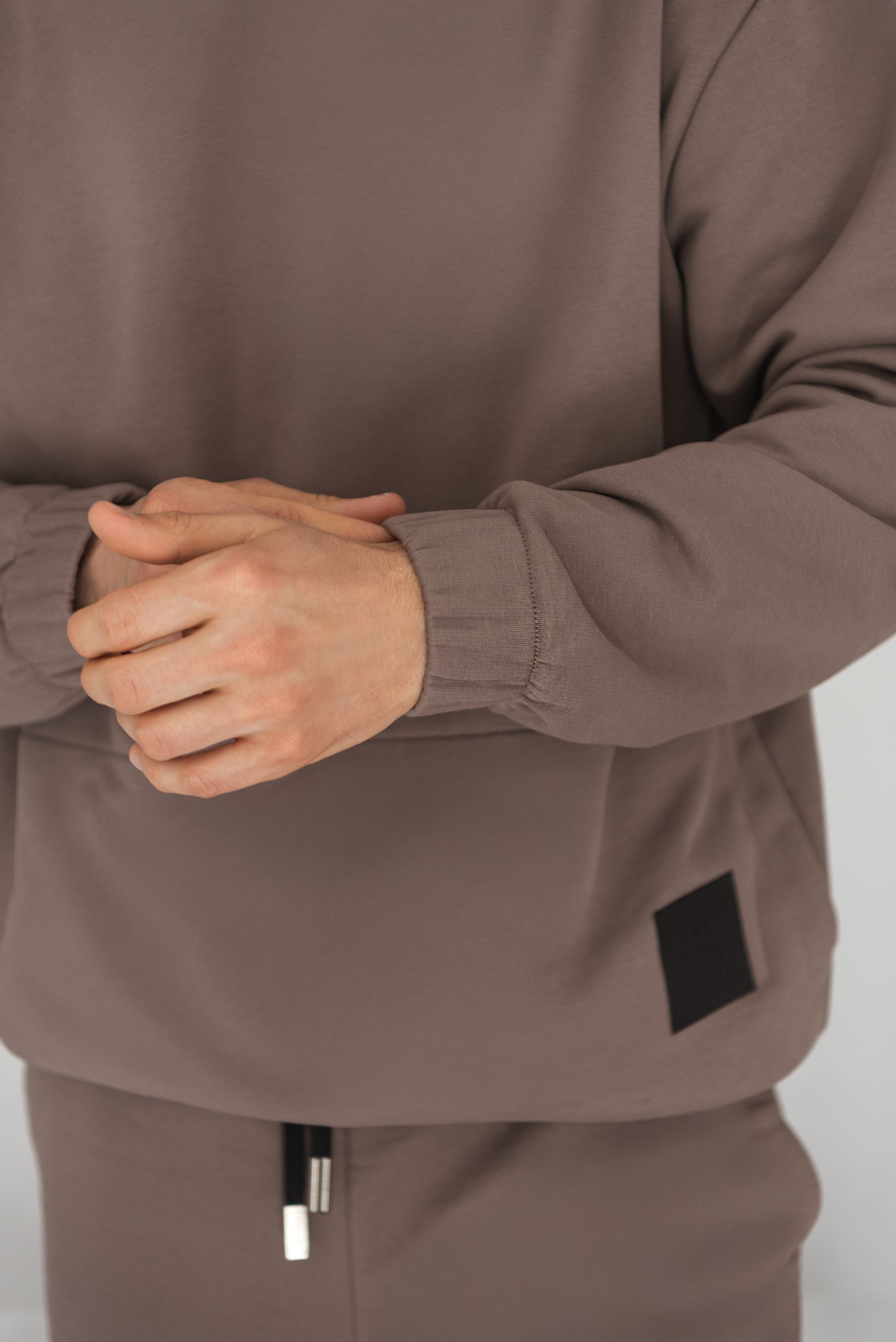 Komplet dresowy oversize z kapturem bez suwaka – Latte - obrazek 4